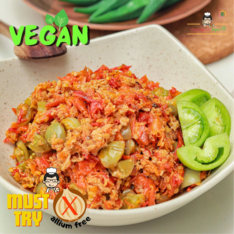 

Vinsdapourvegan - Sambal / Sambel Tempong Vegan Homemade Frozen Food Bahan Beku Allium Free Vegetarian Plant-Based Friendly 190gr