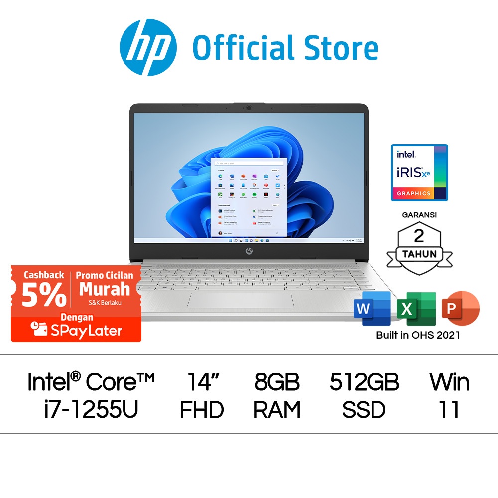 Cicilan Murah SPL - Laptop HP Intel Core i7 Gen 12 Iris X 8GB / 16GB RAM 512GB SSD Silver Windows 11