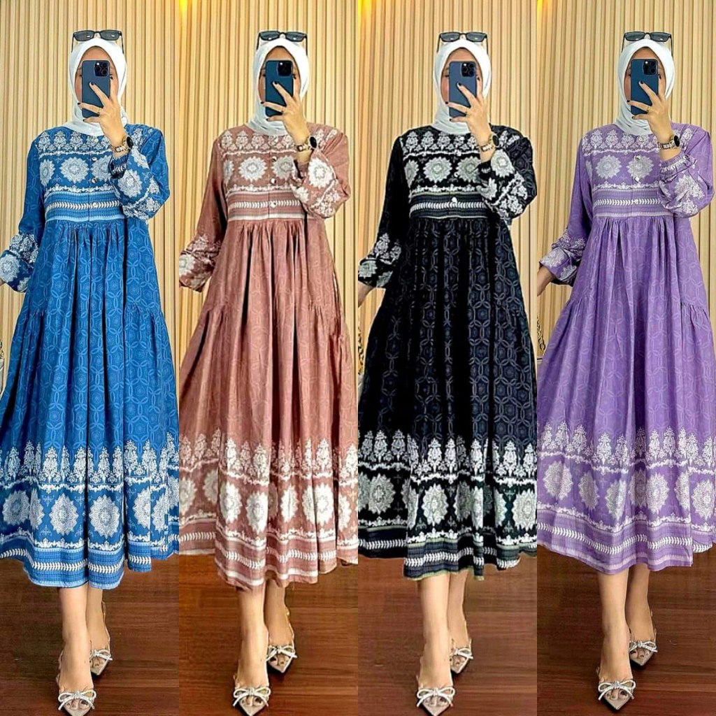 Gamis Long Dress Murah Motif Bunga Gamis Cantik Kekinian (MIDI Aurel)