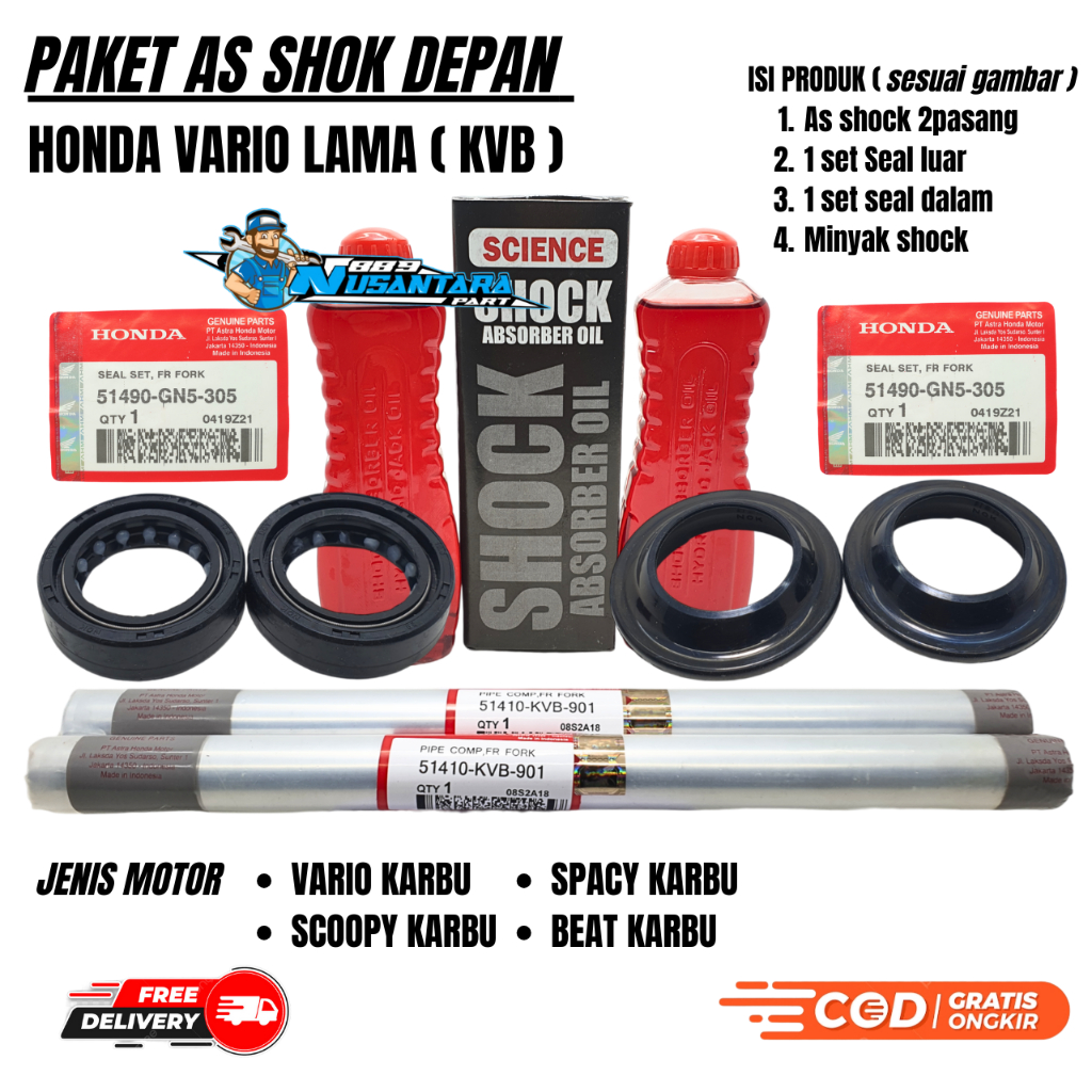 PAKETAN 4ITEM KVB AS SHOCK DEPAN VARIO 110 / OLI SHOCK VARIO 110 / SEAL DEBU VARIO 110 / SEAL SHOCK 