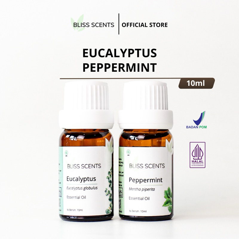 BLISS SCENTS Paket Eucalyptus + Peppermint Essential Oil Aromatherapy 100% Murni Therapeutic Grade A