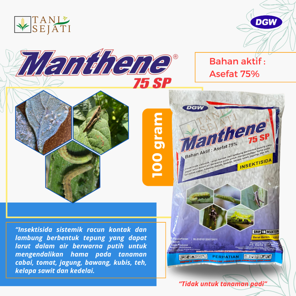 Manthene 75 SP 100gram Insektisida Sistemik Racun Kontak dan Lambung untuk Hama Ulat Grayak Kutu Keb
