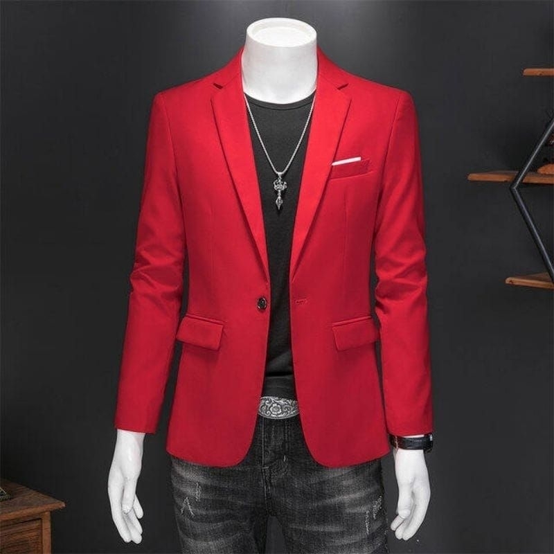 jas blazer pria warna merah/setelan jas pria merah cabe