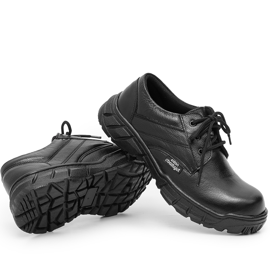 Sepatu Safety Boots Pria Kulit Asli Pendek Tali Proyek Kerja Lapangan Odon Cibaduyut Hitam Casual