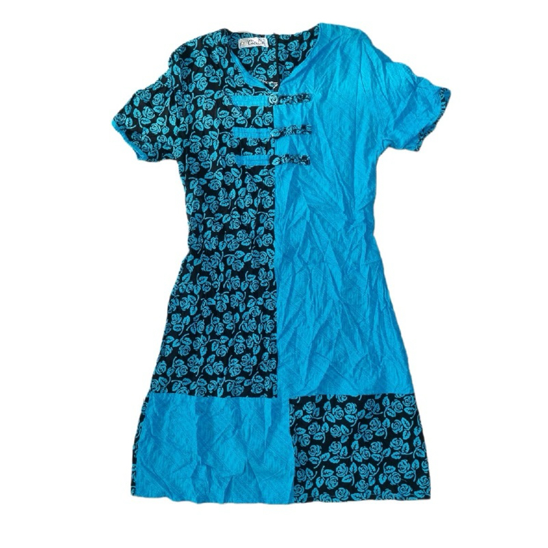 Dress batik wanita biru motif bunga