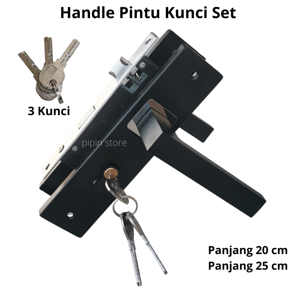 Handle Set Kunci Pintu Hitam Ring Silver Minimalis Ukuran Besar 25 cm Tanggung 20cm Gagang Handle Ka