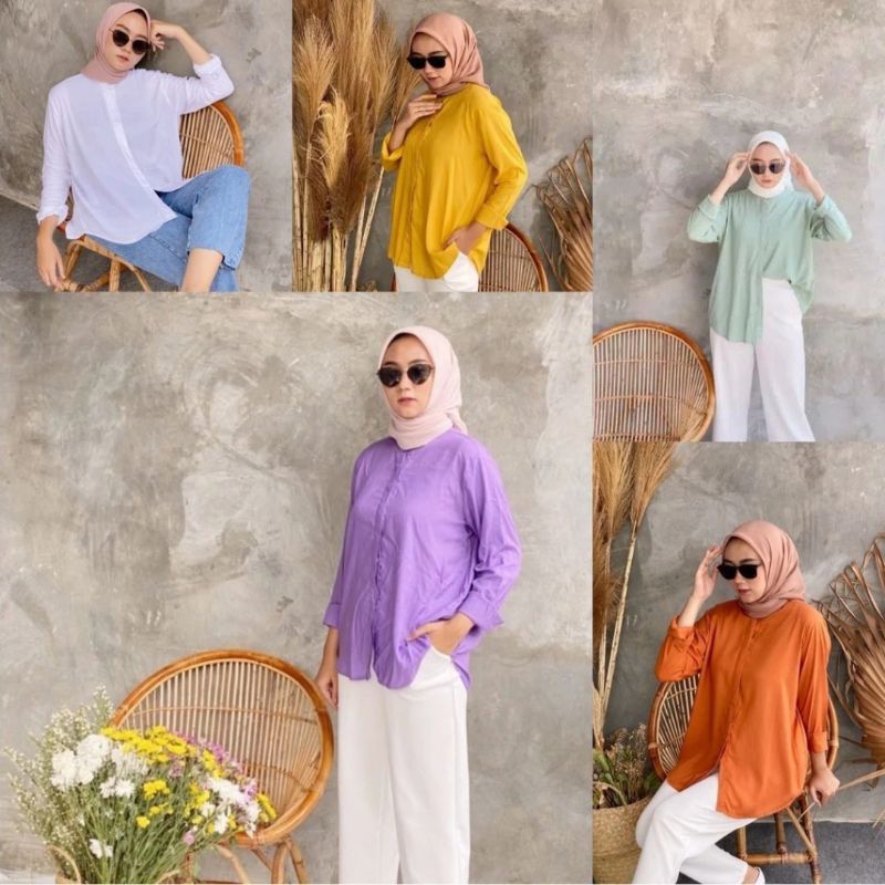 ORIGINAL BAJU KEMEJA WANITA POLOS CASUAL PUTIH ARMY HITAM LENGAN PANJANG GROSIR BAJU KEMEJA WANITA