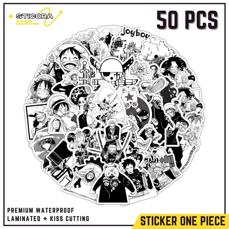 

[50 Pcs] Stiker Pack Black One Piece Black White Vinyl Waterproof Laminated Dekorasi Laptop Handphone Thumblr