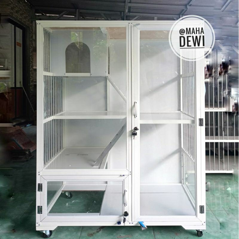 Kandang Kucing Alumunium 2 Kamar / 2 Pintu