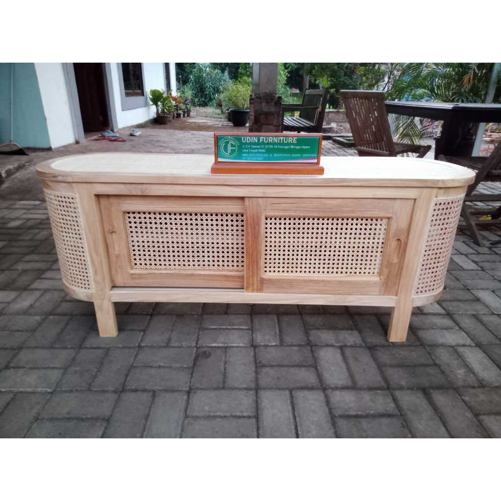 Bufet Tv Retro Rotan Mentahan Minimalis Kayu Jati