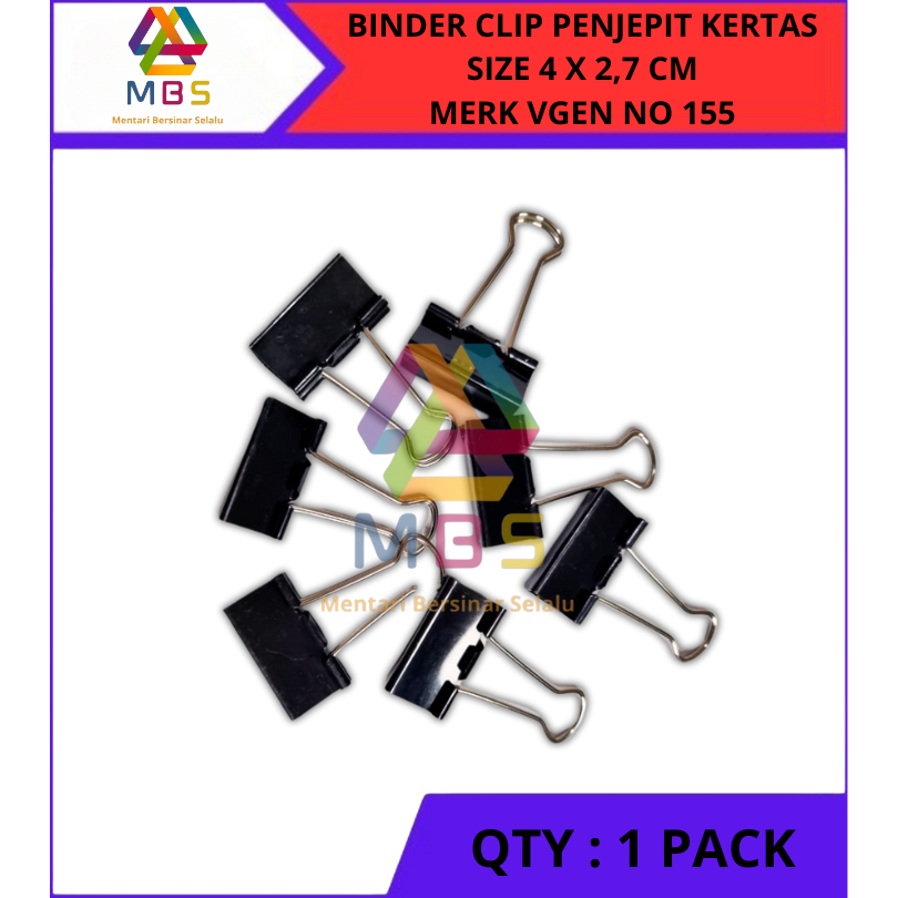 

BINDER CLIP PENJEPIT KERTAS SIZE 4 X 2,7 CM MERK VGEN NO 155 KLIP KERTAS DOKUMEN