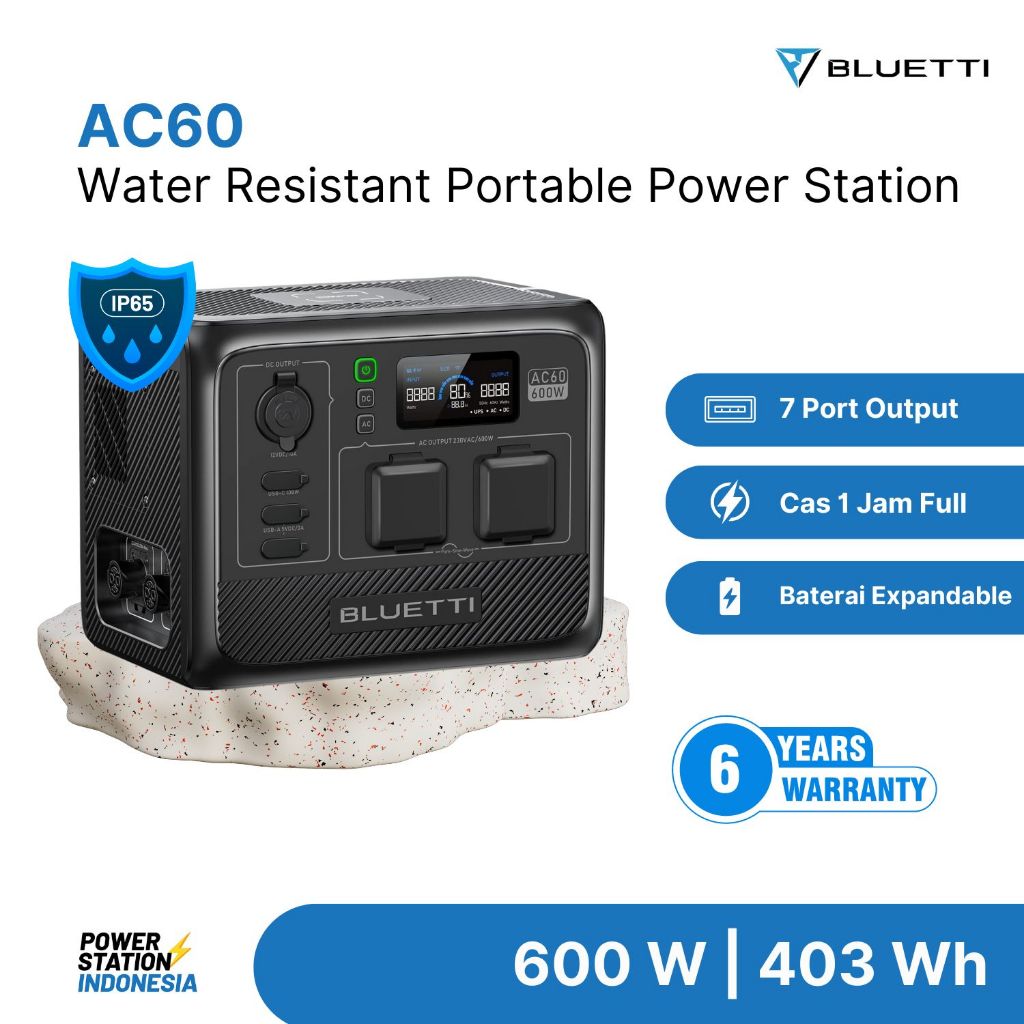 Portable Power Station Bluetti AC60 403Wh 600W Powerbank Genset | Garansi Resmi
