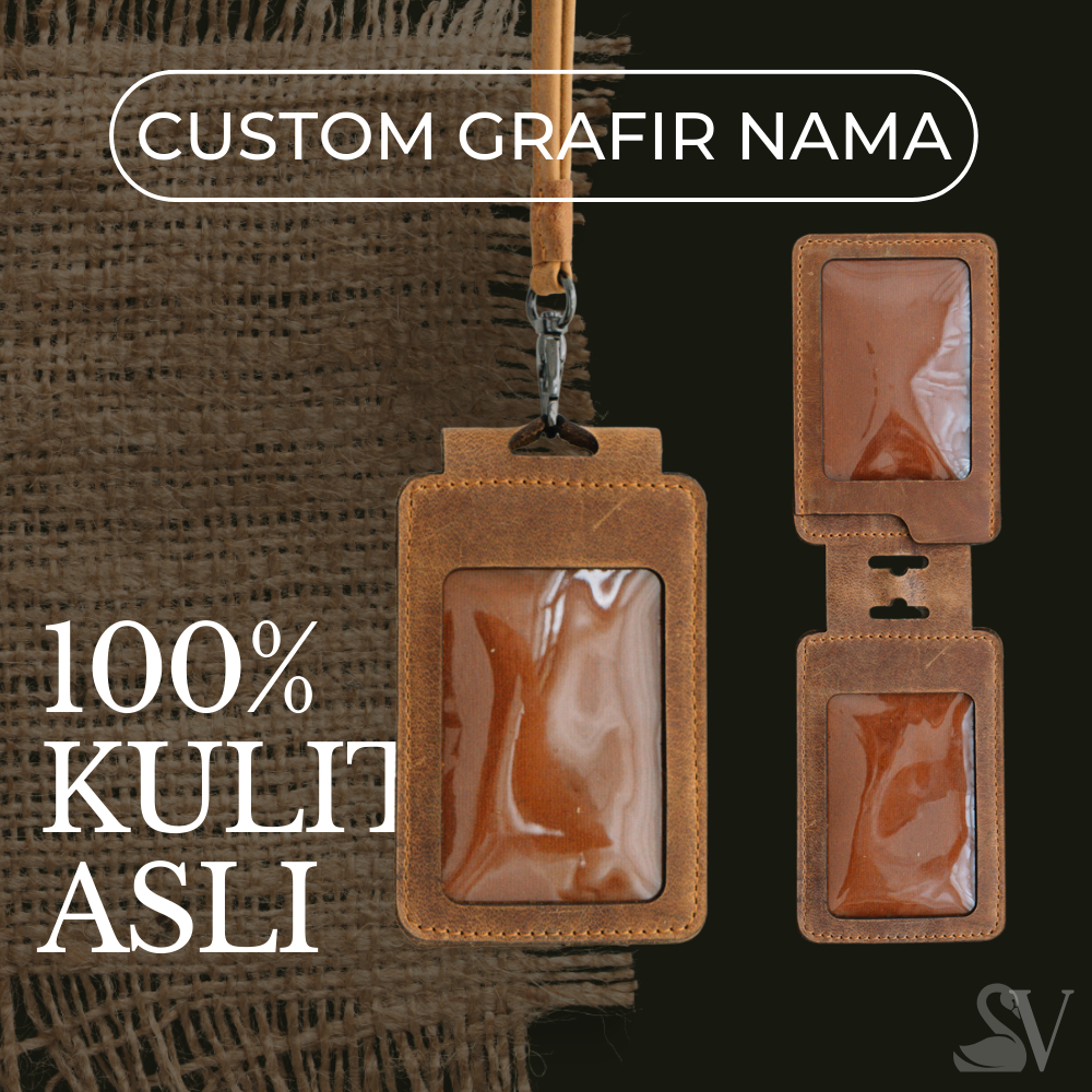 

Selvaggi Leather - Sean Lanyard Id Card Name Tag kulit Sapi Asli Card Holder Double Flip Papan Nama Model Kalung Kantor Kerja Event Simpel Name Tag Tali