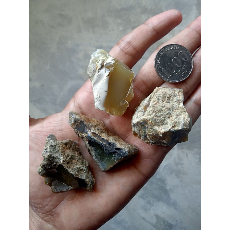 ✅ 4 pcs Batu Permata Fire Opal Wonogiri ( Rough Bahan Natural - bukan bacan obi giok idocrase lumut 