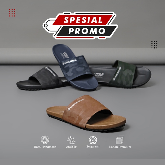 Sandal Slip On Kasual Pria UNCLEJACK Sandal Kulit Pria Army - Rubicon