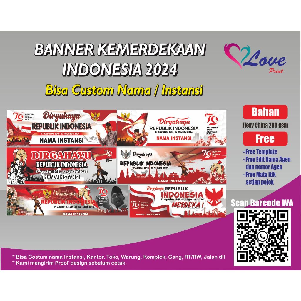 Spanduk Banner 17 Agustus, Dirgahayu Kemerdekaan, HUT RI Custom