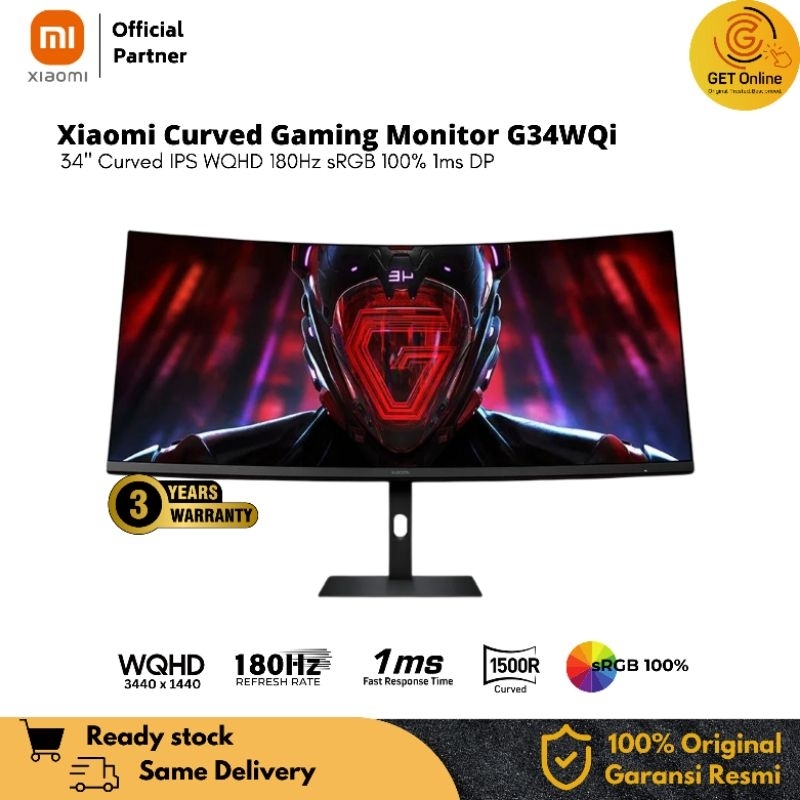 Xiaomi Mi Monitor 34 Inch G34WQi WQHD Ultrawide 180Hz Curved Gaming Monitor