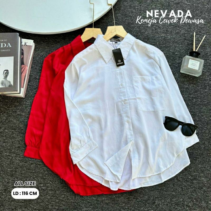 Kemeja Rayon Merah Putih cewek dewasa Nevada Allsize ld 116cm Matahari