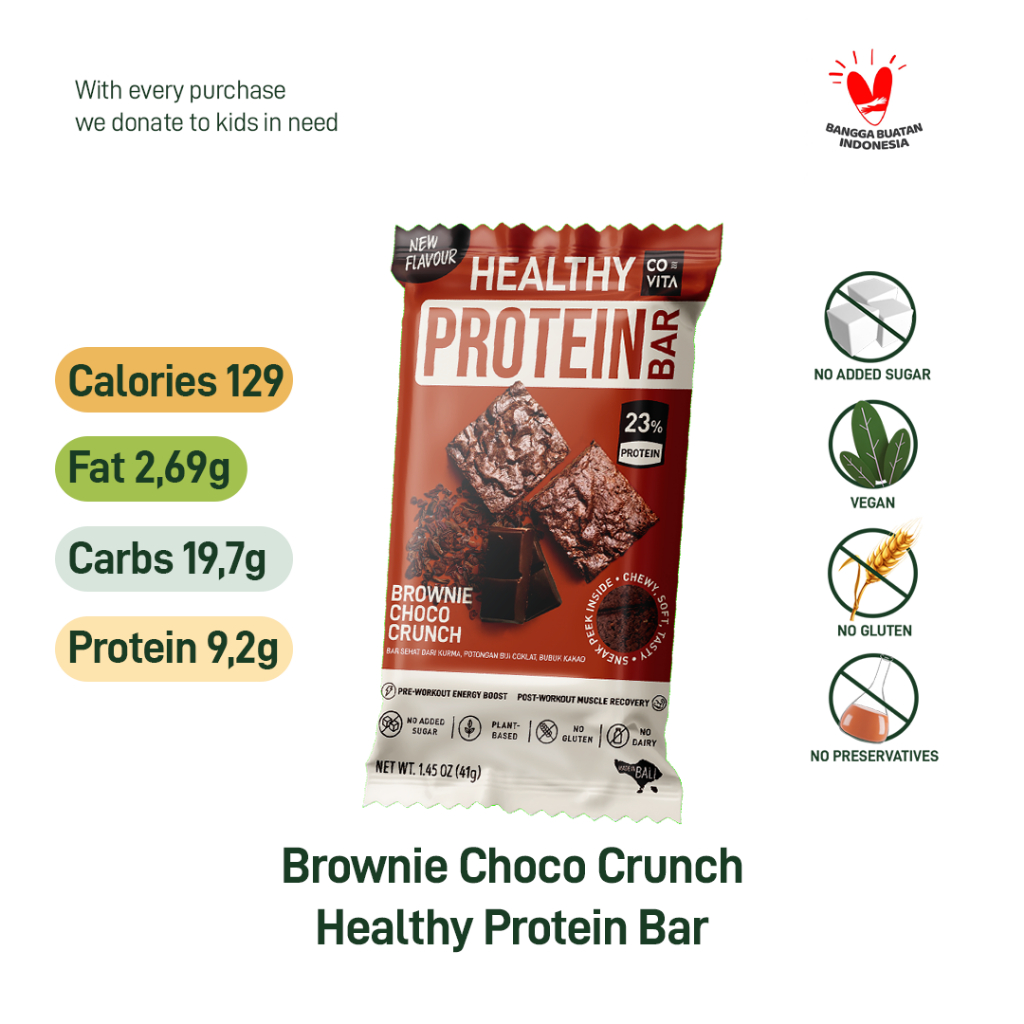 

Covita Healthy Protein Bar - Brownie Choco Crunch - Snack Sehat Instan