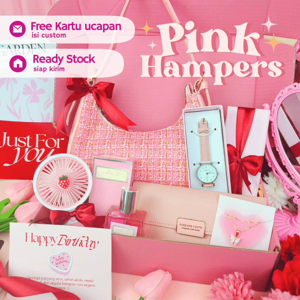 Hampers Gift Box Tas Pink | Kado Cewek Hadiah Pacar Pink Tas Dompet Kalung | Kado Ulang tahun Ultah 