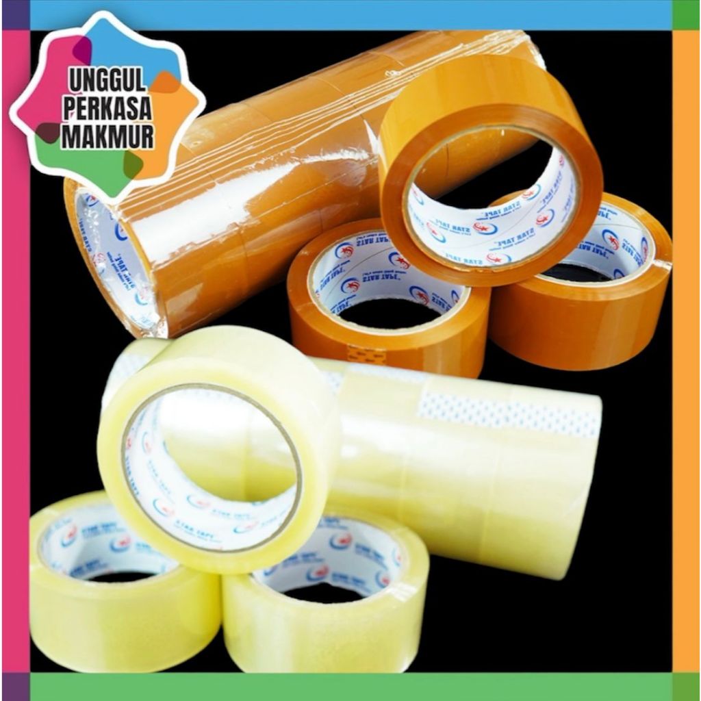 

Lakban Coklat / Bening Star Tape 2 Inch. 90Yard - Cokelat Transparan Selotip