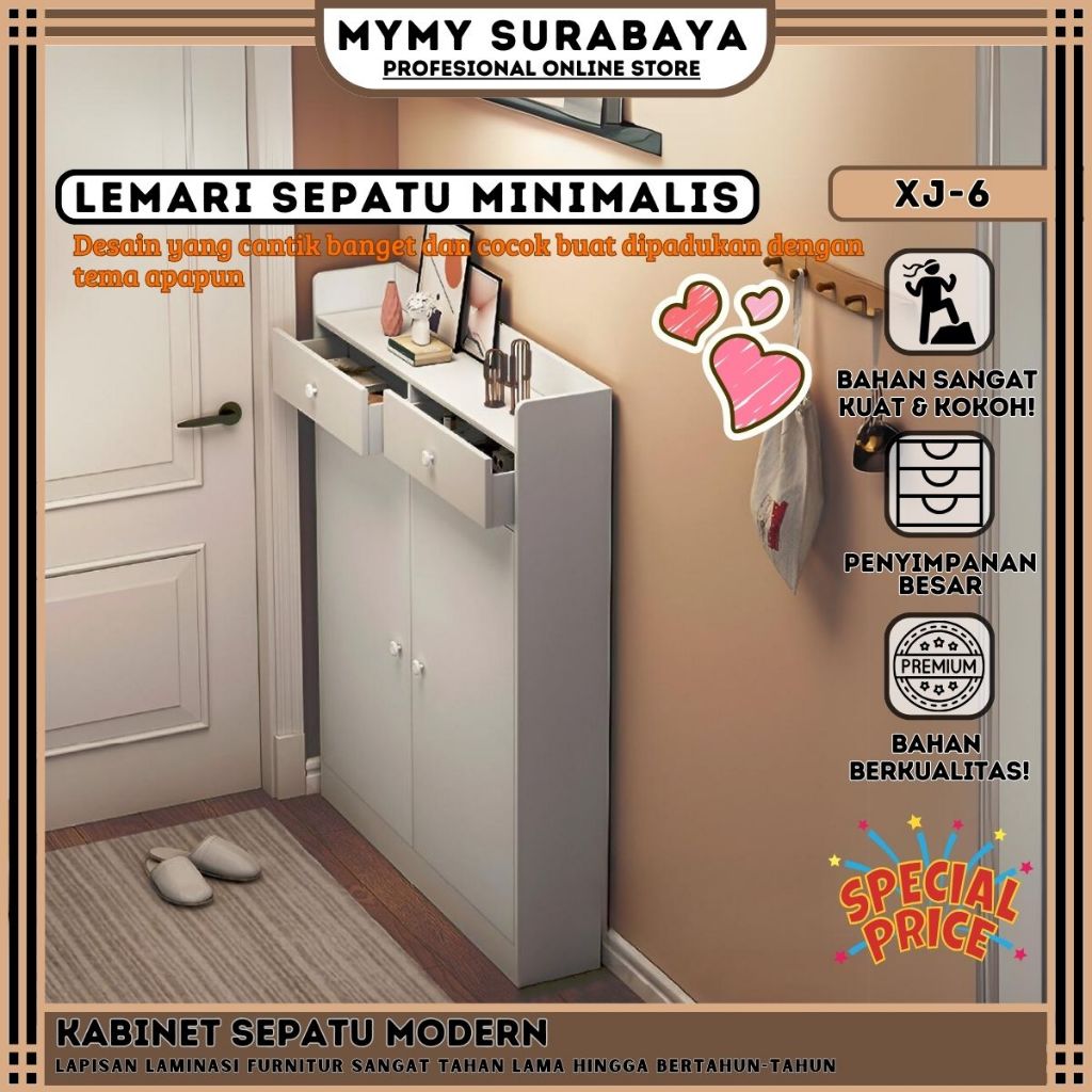 MYMY.SURABAYA Lemari Kabinet Penyimpanan Sepatu Tertutup Rak Kayu Sepatu Modern Minimalis XJ-6