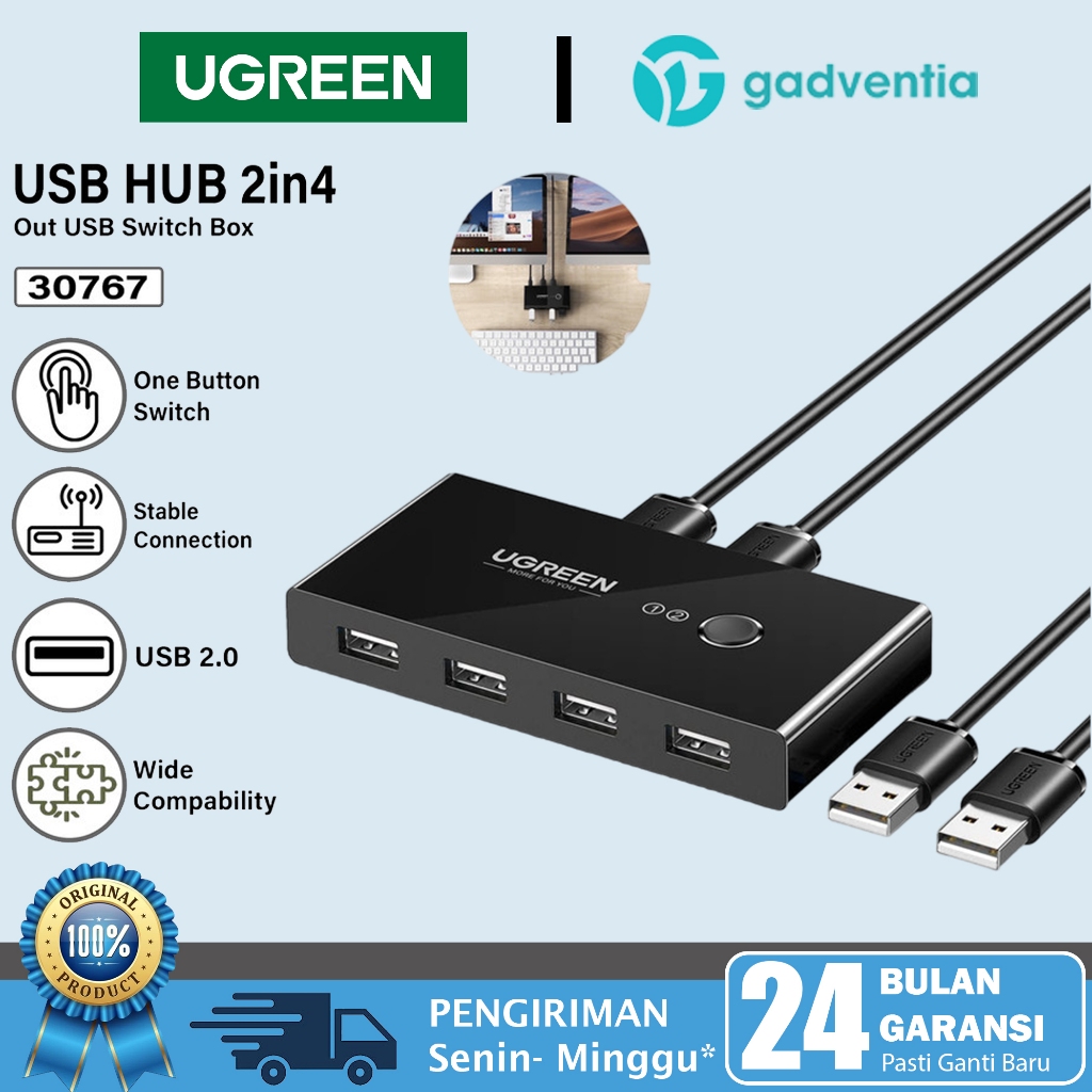 Ugreen Adapter HUB 4 Port USB Sharing 2 In 4 Out Switch Box Kvm Monitor USB 2.0 3.0 Komputer PC Lapt