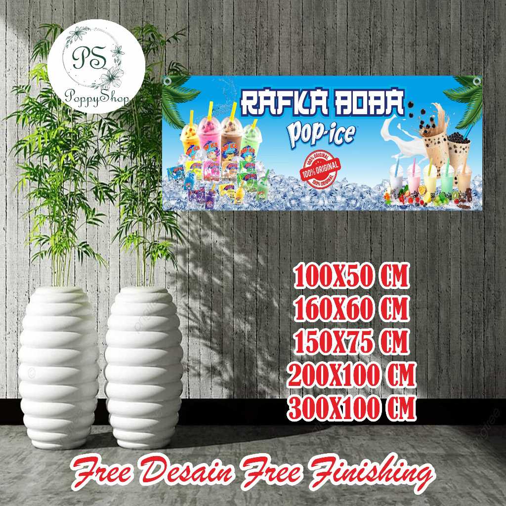 Spanduk Banner 160X60 Cm Pop Ice Boba Bisa Custom Desain