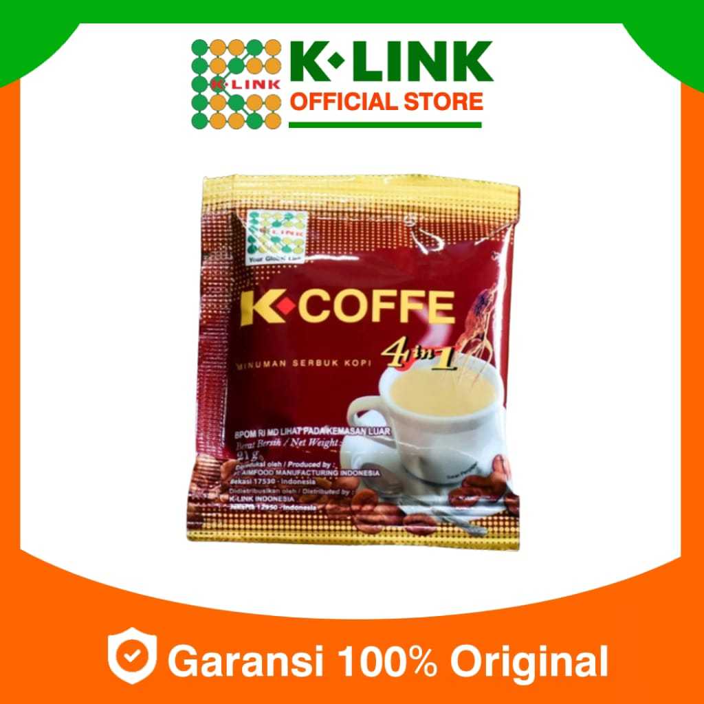 

Kopi k link Original.K Link Cofee Arabica.Kopi K link 4in 1.Kandungan kopi Ginseng dan Ganoderma.1 sachet isi 20 gram.