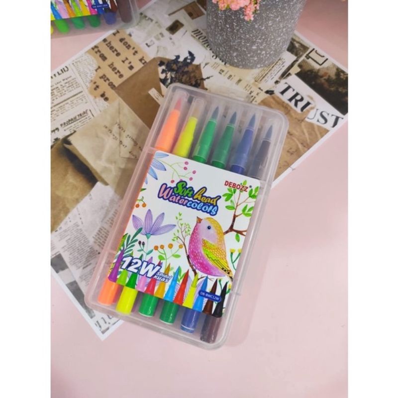 

PAKET INSTAN Spidol Kuas Debozz Soft Head Water Color Pen 12 Warna Brush Pen