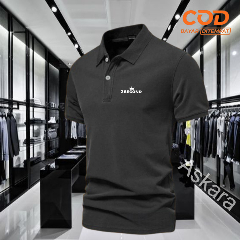 Baju Distro Style Polo Kerah 3second logo Text putih Kaos Polo T Shirt Denim Premium Quality Atasan 