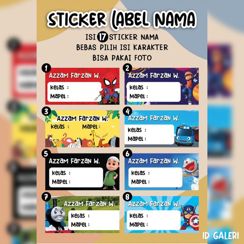

Stiker Label nama | stiker nama buku | Nama custom | stiker nama 1 pack isi 17 pcs