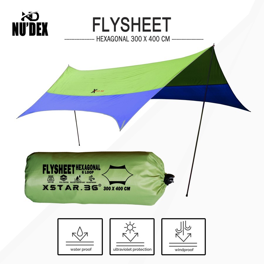 flysheet hexagonal 3x4 flysheet kombinasi wp hexagonal polyester 210T