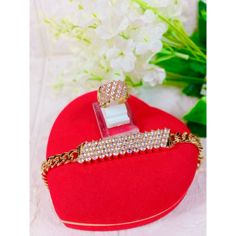 Gelang set permata cincin mirip berlian asli premium