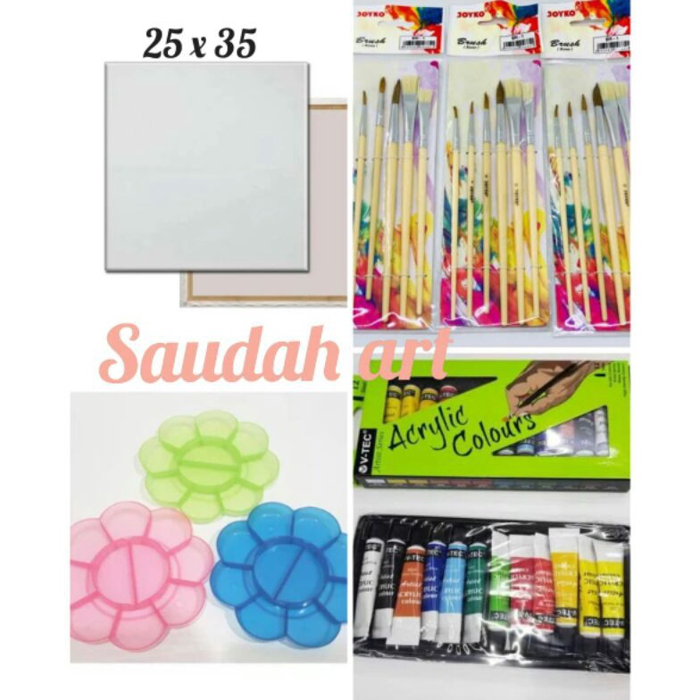 

PROMO SPESIAL Paket Kanvas Lukis kanvas 25x35 kuas palet cat akrilik