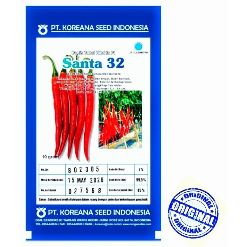 Benih Cabai Hibrida SANTA 32 - 10 gram Benih Cabe Besar Koreana Seed Indonesia