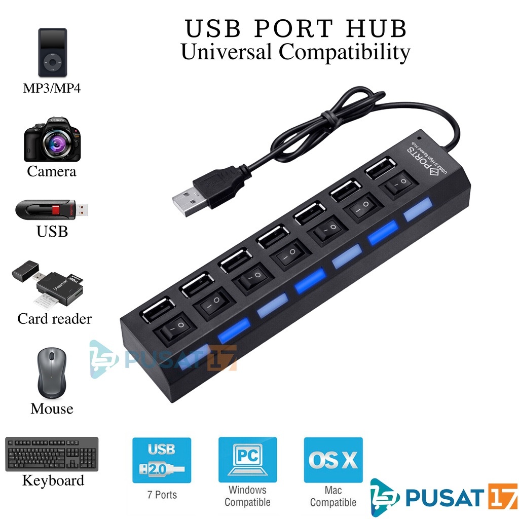 ATA Aceh - USB HUB SAKLAR 7 PORT ON/OFF SAMBUNGAN USB 7 PORT / KABEL USB 7IN1