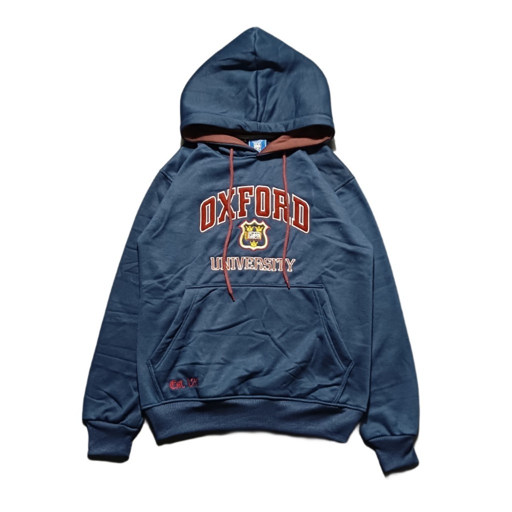 JAKET SWEATER HOODIE OXFORD UNIVERSITY COLLEGE MAROON ON NAVY