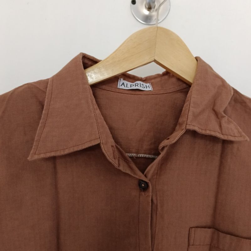 kemeja wanita cewek remaja keren kekinian tunik dua warna coklat cream bermerk
