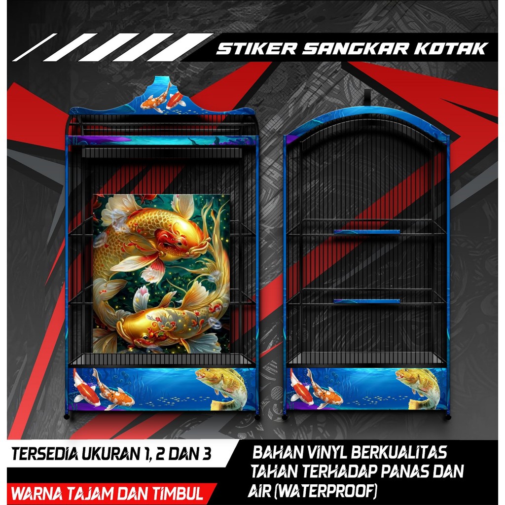 

Stiker Decal Sangkar Burung Kotak, Kosan, Koper, Kenari, Kacer, Cucak Ijo, Desain Koi, Anti Air