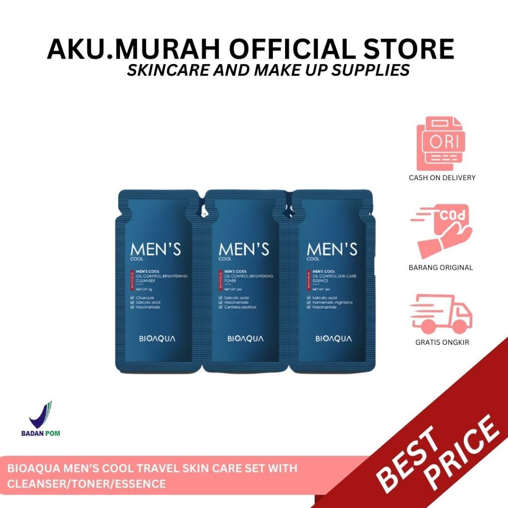 BIOAQUA MEN'S COOL TRAVEL SKINCARE SET WITH CLEANSER | TONER | ESSENCE
