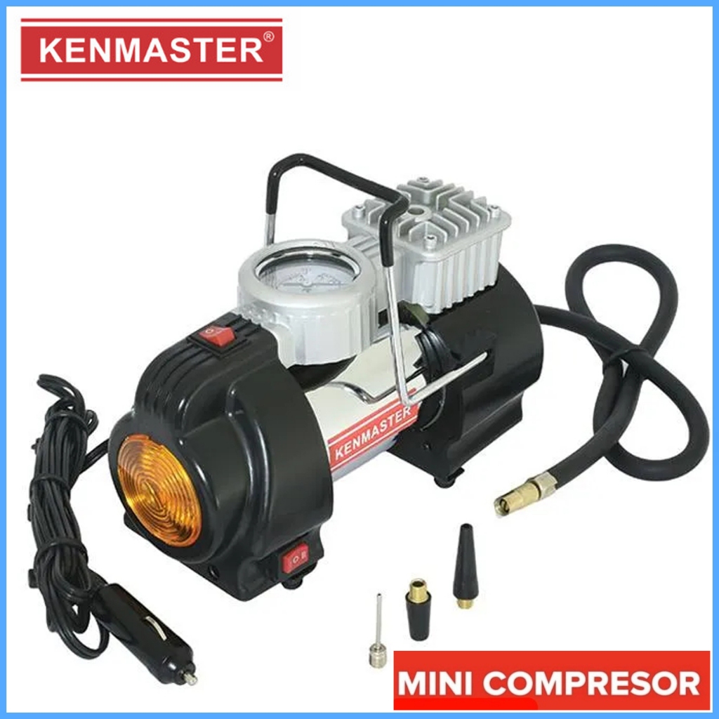 Mini Air Compressor PISTON KM 001 B + Lampu KENMASTER / KOMPRESOR MINI Mini Pompa Angin Ban Mobil Mo
