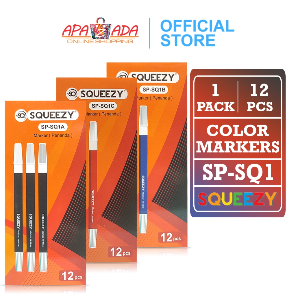 

Apazada - Spidol Warna Kecil [1 Pack - 12 Pcs] / Spidol Penanda / Spidol Marker Squeezy SP-SQ1