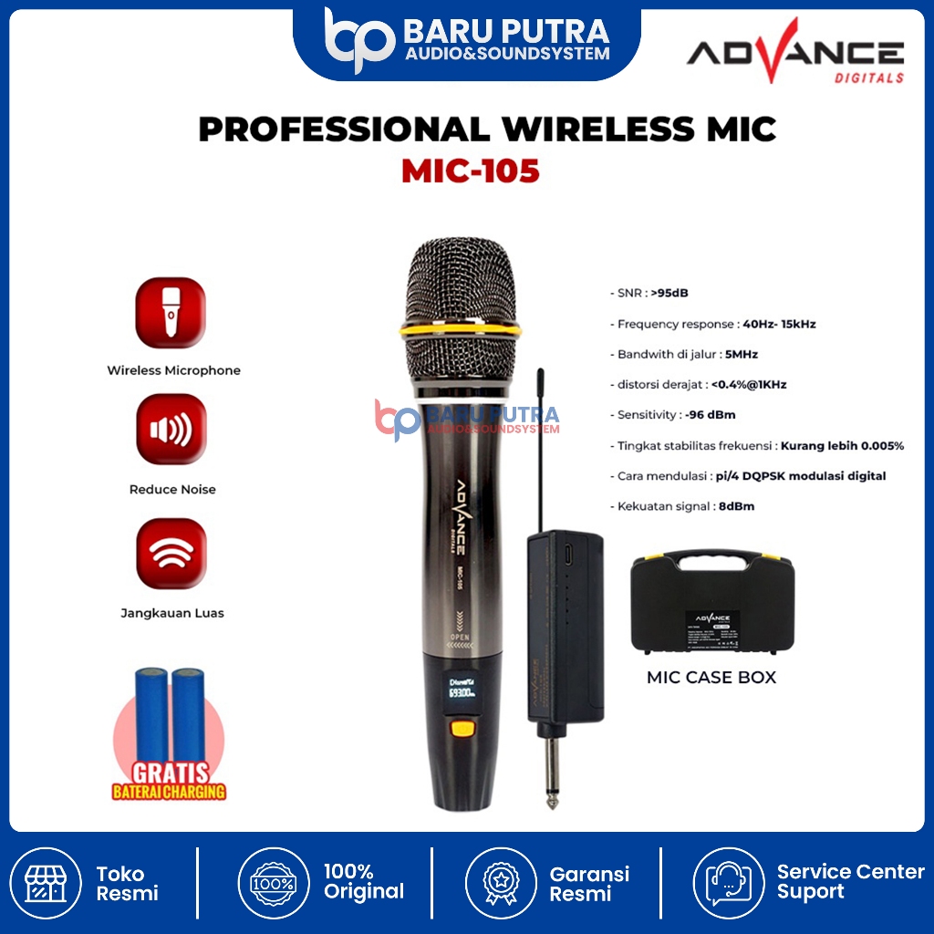 Mic ADVANCE MIC-105 Wireless / Professional Microphone Karaoke MIC 105