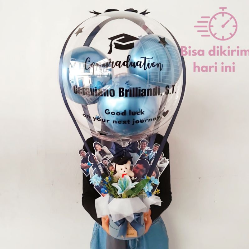 (BISA KIRIM HARI INI) balon box buket balloon custom idol kpop dengan boneka wisuda foto custom suka