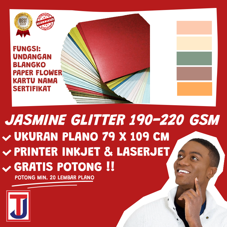 

KERTAS KARTON JASMINE / PAPER FLOWER / HARD BOX 190 - 220 GRAM PLANO 79 x 109 CM / FOLIO F4 / A4 / Warna Hitam, Gold emas, Merah maroon, Violet, Biru, Hijau, Putih, Krem Cream, Pink, Abu tua/muda