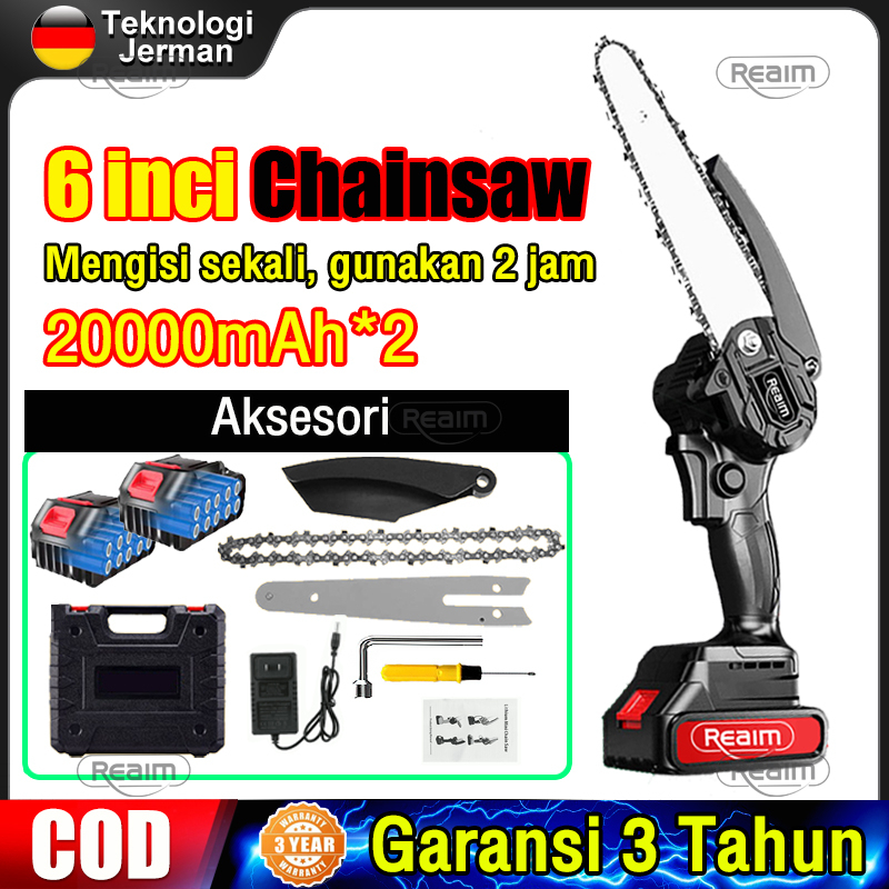 Reaim Gergaji Baterai 298V Gergaji Listrik Gergaji Mesin Mini Chainsaw Mini Gergaji Portable