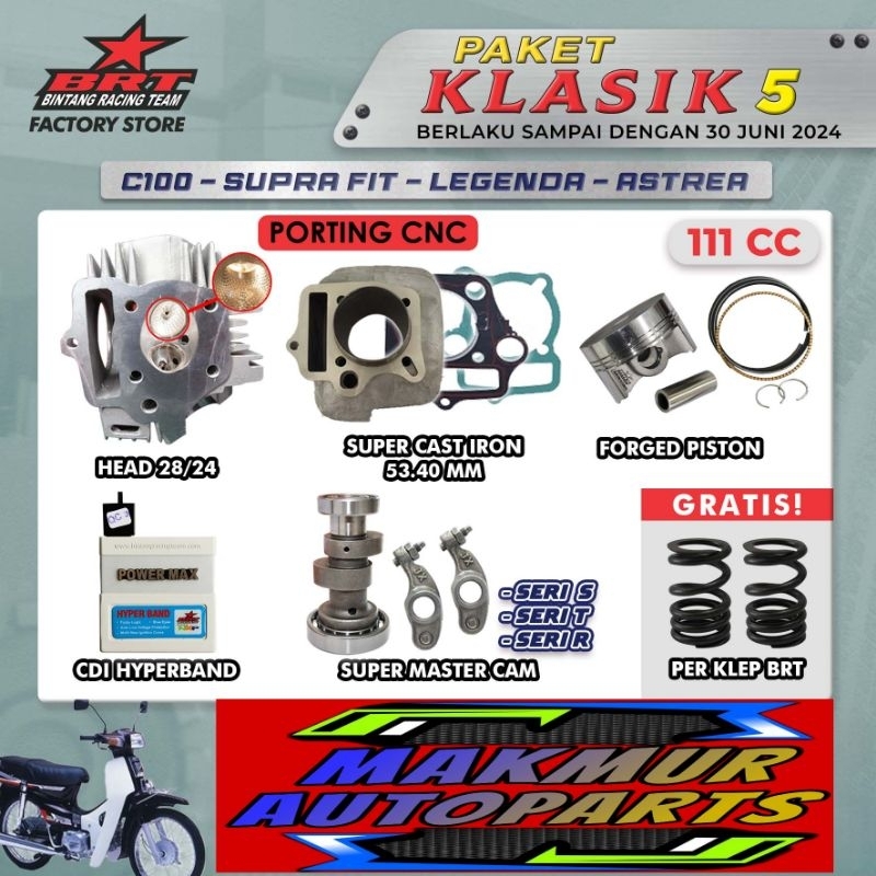 Paket Klasik 5 BRT C100 / Supra Fit / Legenda / Astrea Head Porting - Blok Piston BINTANG RACING TEA