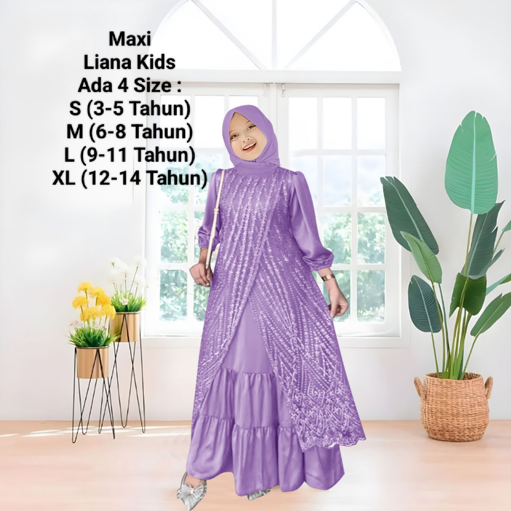 Pakaian Gamis Pesta Mewah Anak Perempuan Remaja Abg Terbaru/Maxi Liana Kids 3-14 thn  Brokat Mutiara
