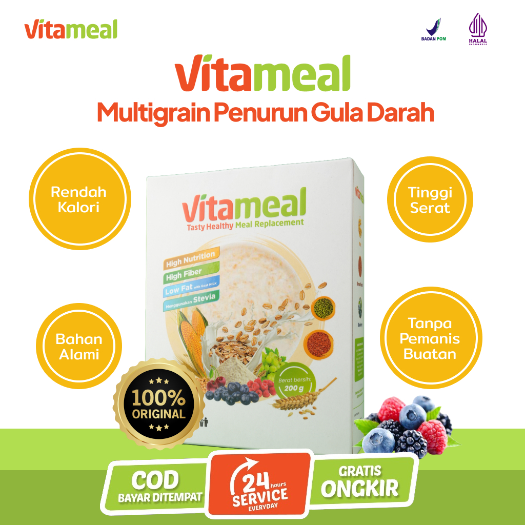 

VITAMEAL PAKET 1 BOX - Sereal Sehat Multigrain Bantu Turunkan Gula Darah Cegah Diabetes dan Kolesterol Sarapan Oat Granola Meal ReplacementAlami Tanpa Efek Samping